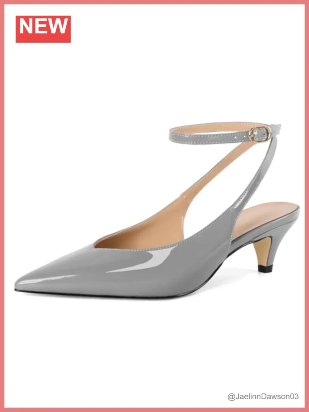 Women's Kitten Heel Slingback Pumps With Adjustable Ankle Strap, Pointed Toe,